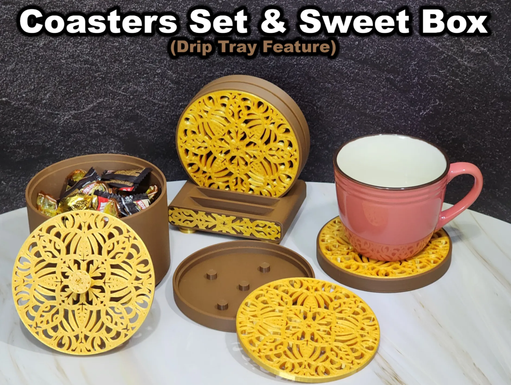 Coaster Set With Sweet Box — 3D printed by Moon Studio 3D